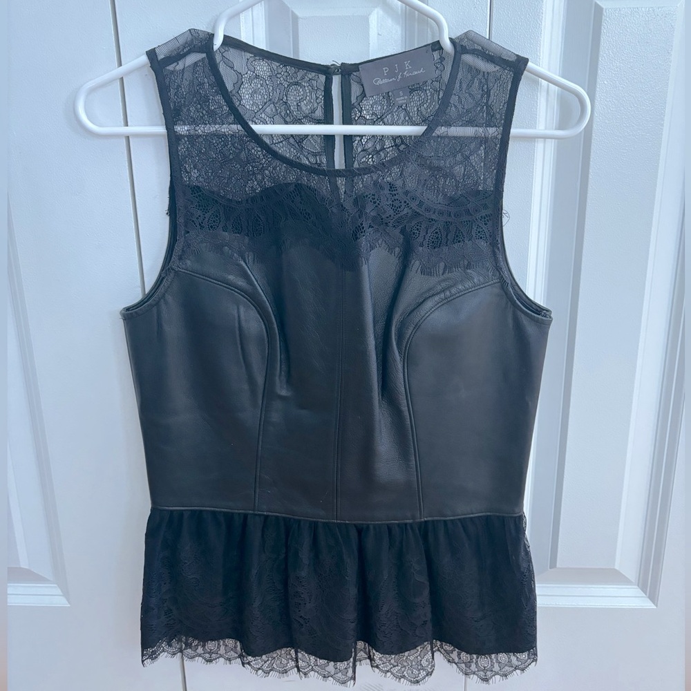 PJK Pattinson J. Kincaid leather and lace peplum top size small. Anthropologie